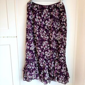 Requirements Floral Midi Skirt Size M Purple Y2K Pull-On Romantic Cottagecore
